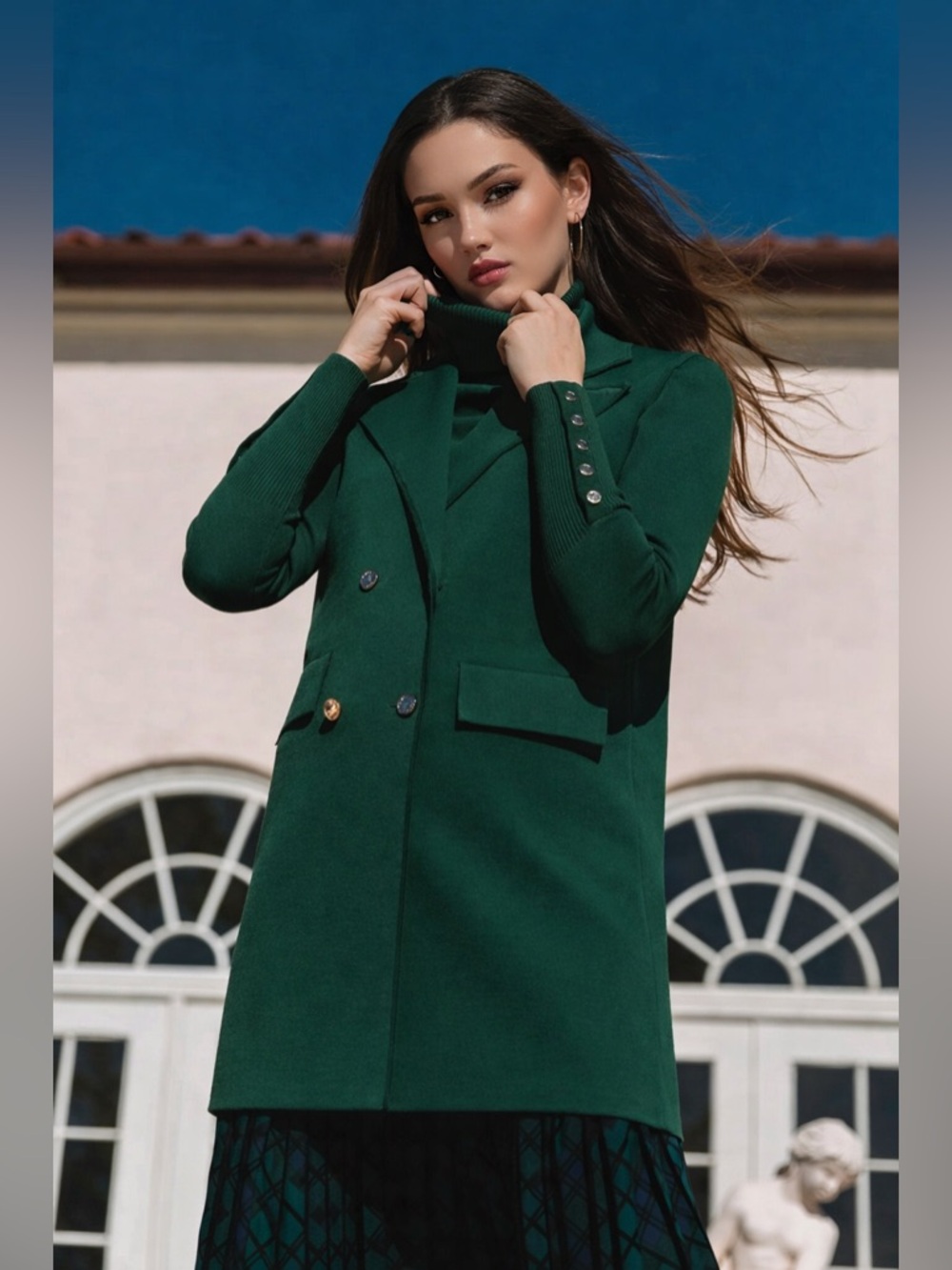 New Aleeza Paris Long Knit Blazer Vest – Green – Fits Size Large